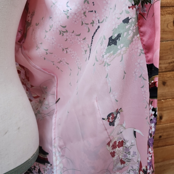 Vintage Made in Japan Bold Floral Kimono Dressing Gown Robe Coat OS Polyester - Picture 10 of 16